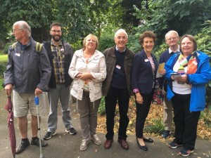 Just a few of the tour visitors with volunteer guide Ann Lettis